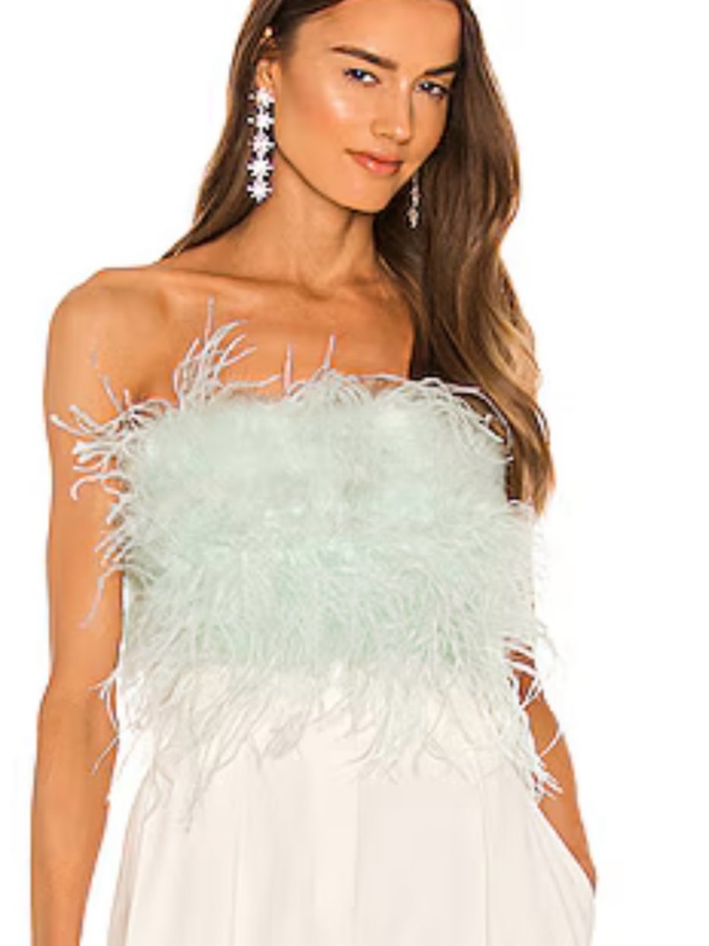 Lamarque Feathered Strapless Crop Top - Mint